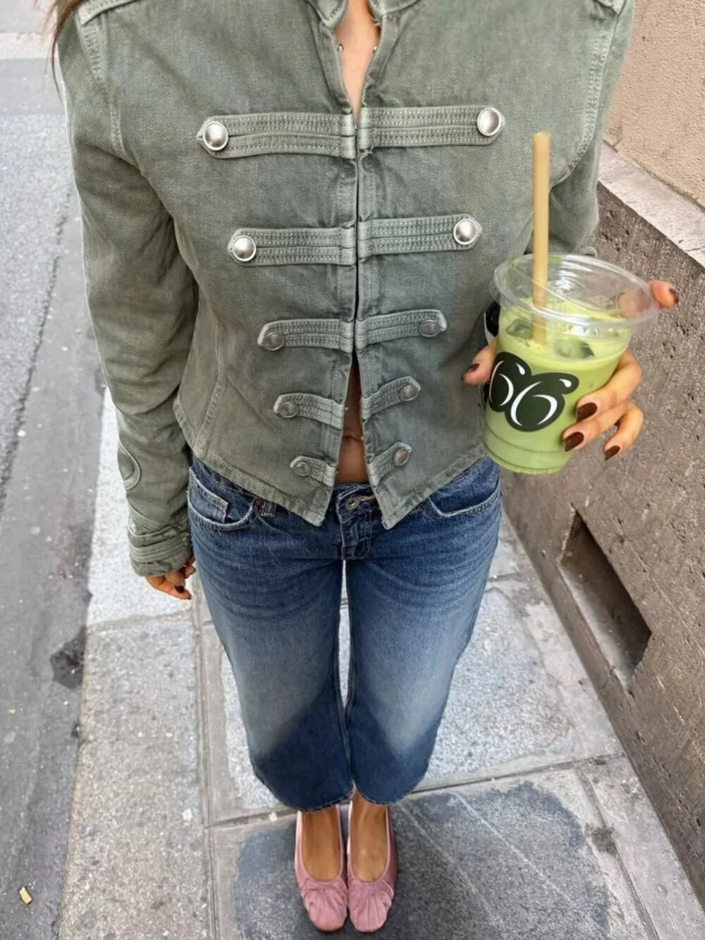 Olive Green Casual Women's Elegant Button Washed Jacket